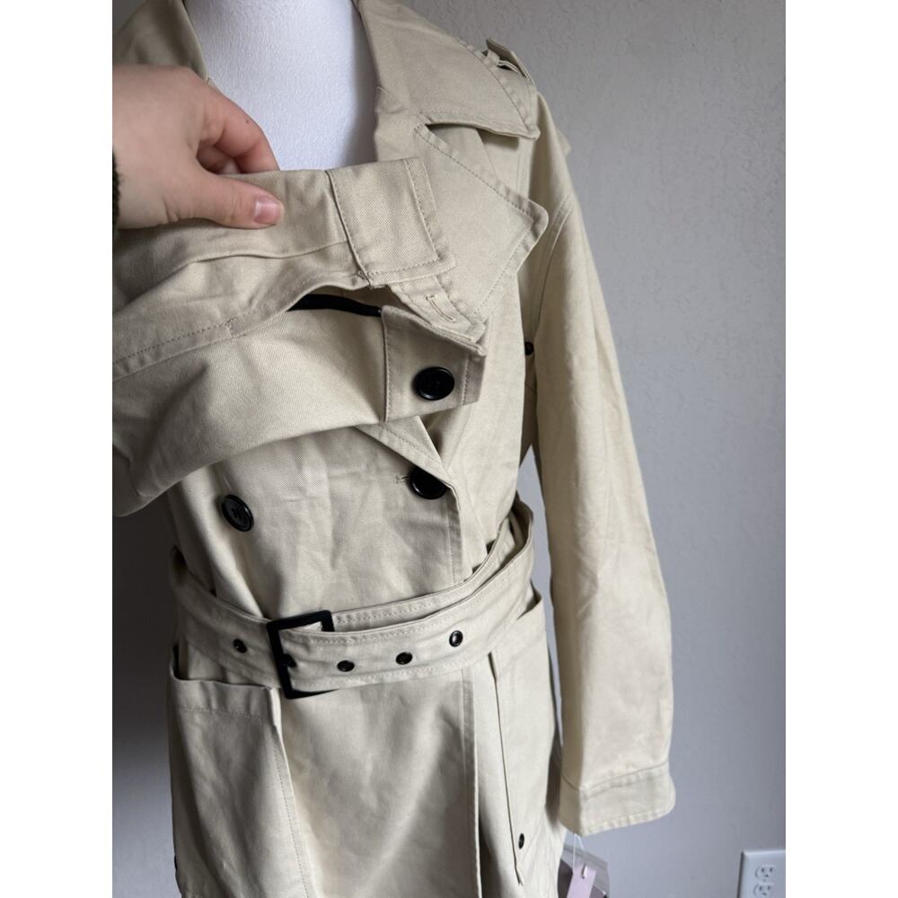 NWT Avec Les Filles Light Canvas Double Breasted Belted Trench Coat Womens M - Picture 3 of 7